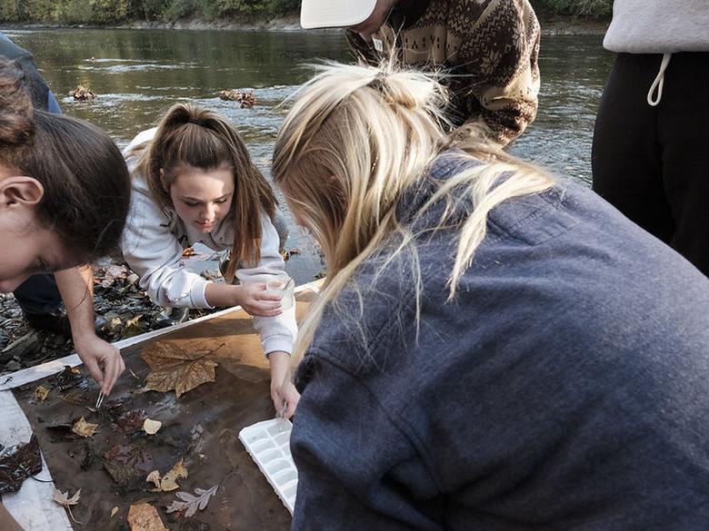 Students conducting research in Schuylkill River